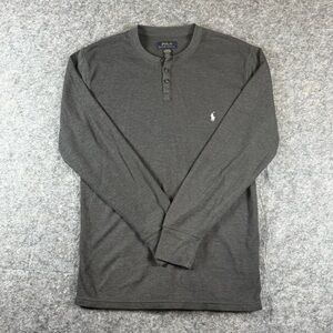 VTG Polo Ralph Lauren Shirt Mens M Gray Waffle Knit Thermal Long Sleeve Henley